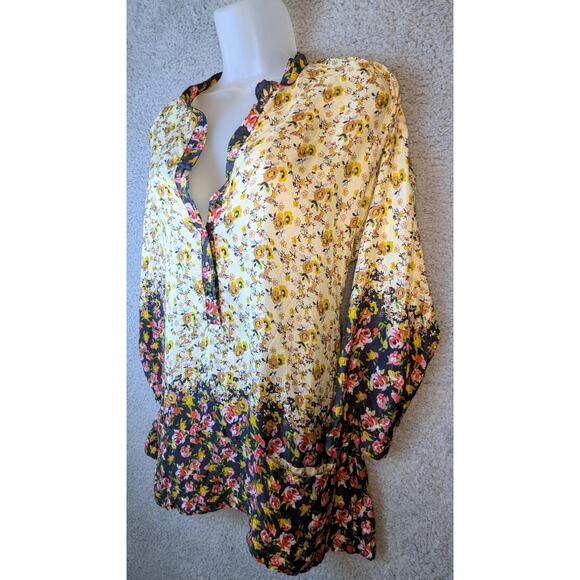 Sundance Tunic Top Silk Boho Floral Yellow Womens Small Flowy Lagenlook Beach - Picture 4 of 14